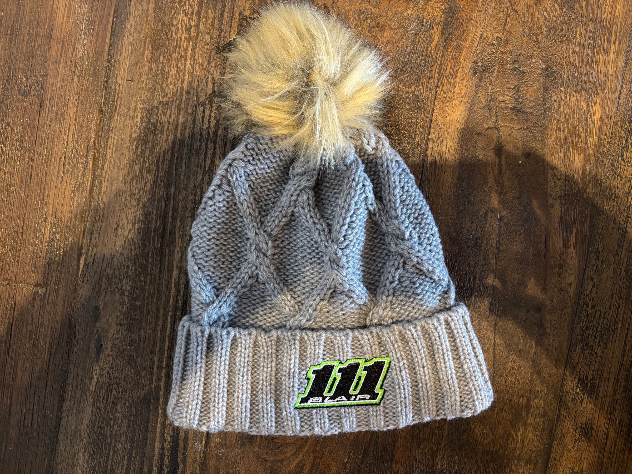 H13 - 111 Faux Fur Pom Beanie (Heather Grey) | Team Blair Racing